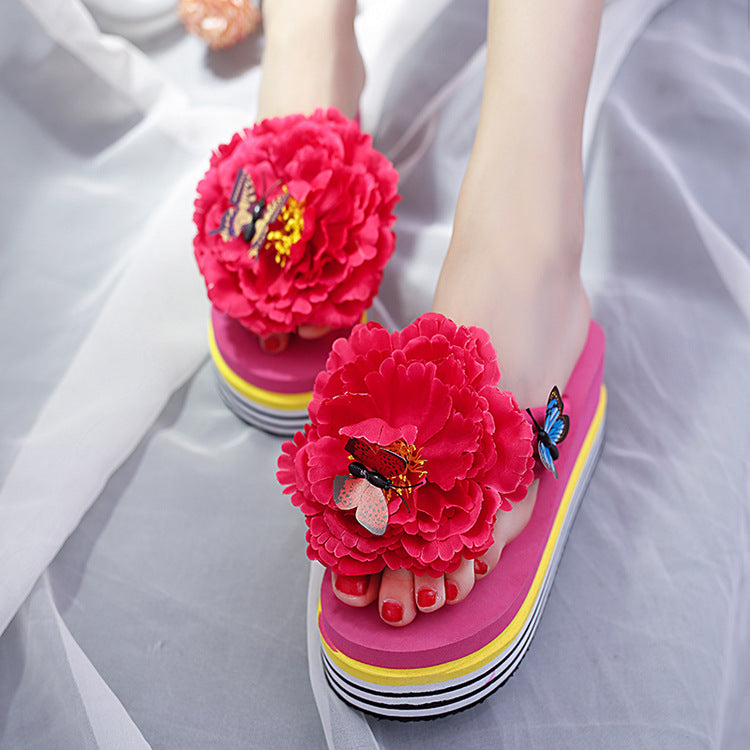 Cute Flowers Fashion Outer Wear Platform Flip Flops