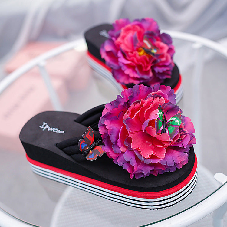Cute Flowers Fashion Outer Wear Platform Flip Flops