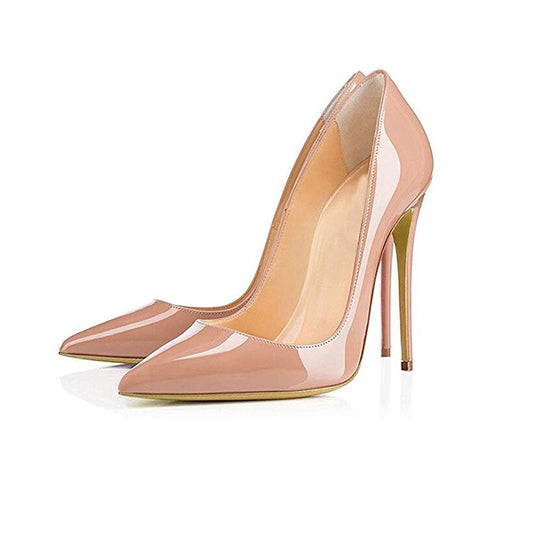 Sexy Pointed Toe Nude Color Patent Leather High Heels Women - ladieskits - 0