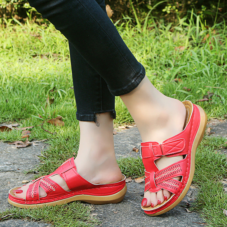 Large Size Wedge Sandals Hollow Cross Ladies Sandals - ladieskits - 0