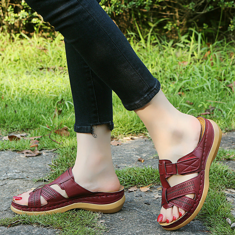 Large Size Wedge Sandals Hollow Cross Ladies Sandals - ladieskits - 0