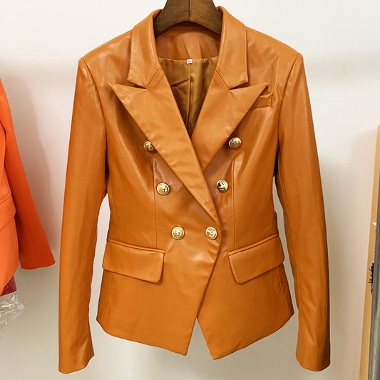 Ladies Suit Brown Leather Jacket - ladieskits - 0