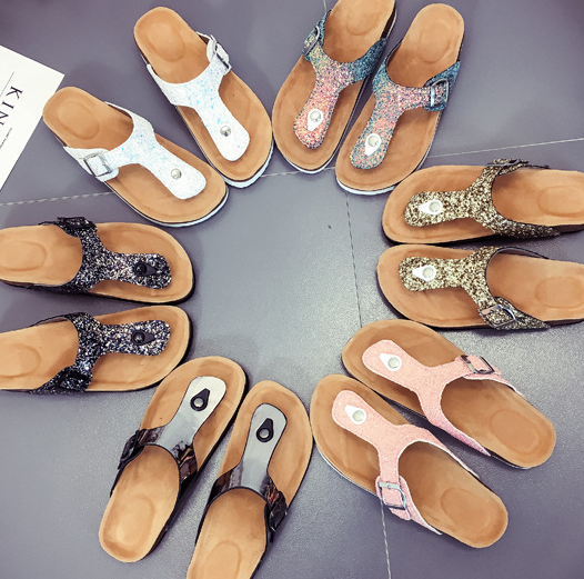 Summer New Style Sandals Snd Slippers Women's Flip flops Cork Boken Sequins Slippers Beach Non-slip clips Feet - ladieskits - 0