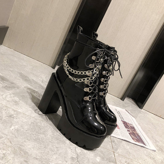 Lolita Gothic Mary Jane Womens Boots Platform Leather Martin Boots - ladieskits - 0
