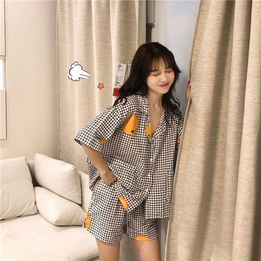 Pajama Sets Women New Korean Chic Print Sweet Summer Ins Shrort Sleeve Schoolgirls Pajama Homewear Kawaii Soft Fashion Sleepwear - ladieskits - women pajamas