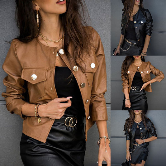 Ladies Pu Leather Jacket Faux Leather Coat - ladieskits - 0