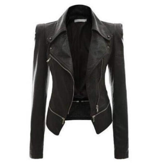 Women'S Slim-Fit Motorcycle Leather Jacket With Zipper Two-Wear Leather Jacket - ladieskits - 0