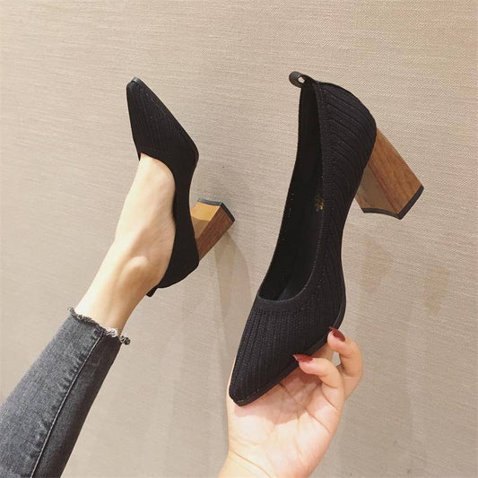 Pointed Shoes Light Temperature Shoes High Heels Thick Heels - ladieskits - 0