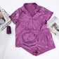 Pure Color Imitation Silk Short-Sleeved Shirt Shorts Two-Piece Pajamas Women - ladieskits - women pajamas