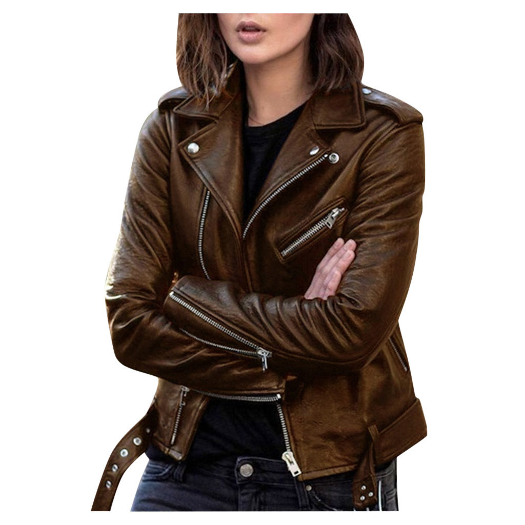 Zip leather jacket - ladieskits - 0