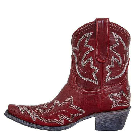 Faux Leather Cowboy Ankle Boots For Women Wedge - ladieskits - 0