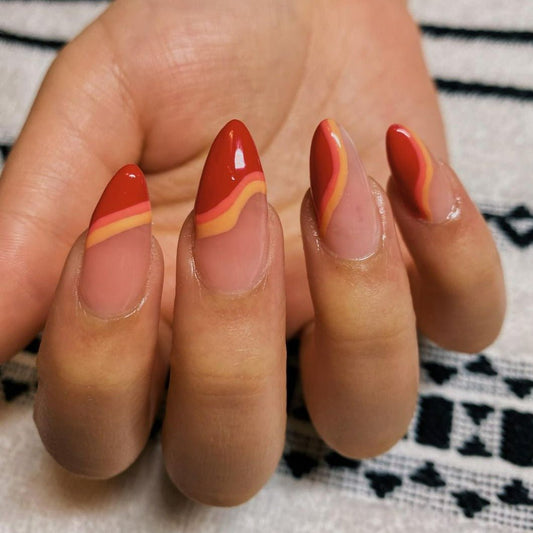 Herbstliche rötlich-braune French Tips Mandel Press On Nails 