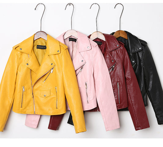 Slim-fit washed motorcycle leather jacket - ladieskits - 0
