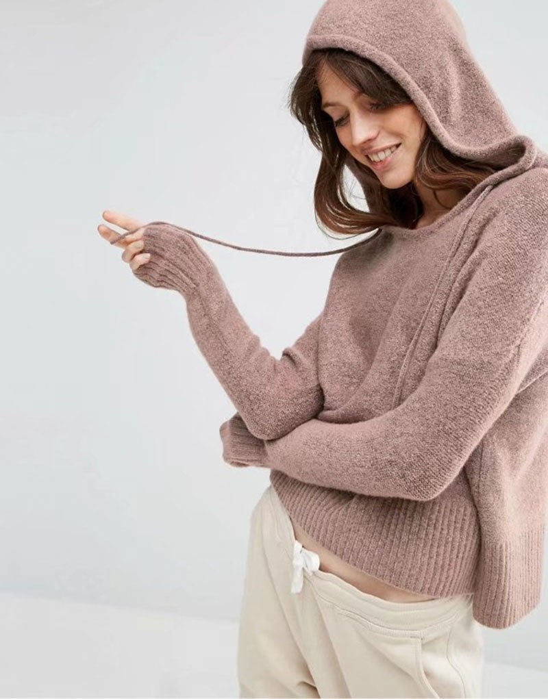 Automne tricoté pull à capuche femmes décontracté hiver tricot à capuche gris pulls dames à manches longues en vrac tricoté hauts 