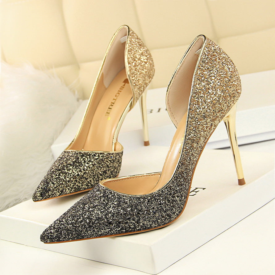 Gradient color block sequined high heels - ladieskits - 0