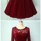 1950s Burgundy Lace Short Prom Dress with Sleeves,21121308