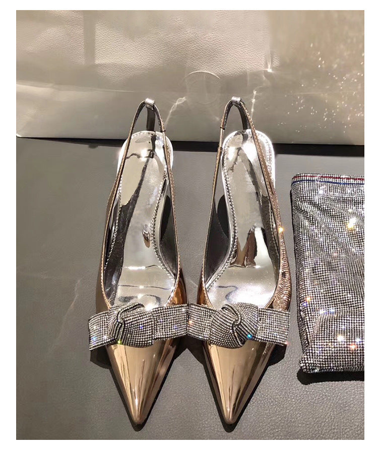 High heels with pointed silver bow - ladieskits - 0