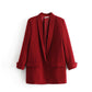 Veste longue de couleur unie pour femmes, manteau ample à manches plissées, Style de travail pour bureau, petit costume, Blazer à bouton unique