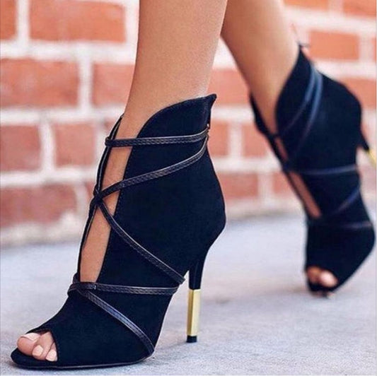 Pointed cross strap high heels - ladieskits - 0