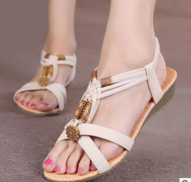 2021 summer new bohemian sandals women's shoes cross straps flattoe students beach shoes - ladieskits - 0