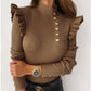Fall/winter ruffled long-sleeved button blouse bottoming shirt women