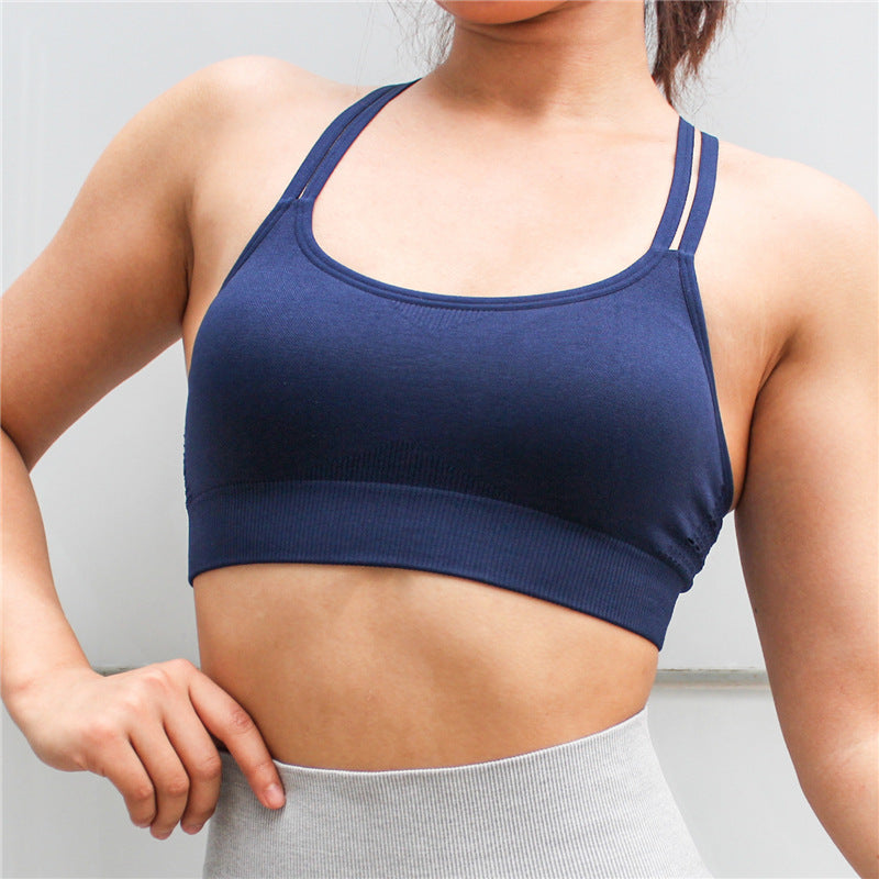 Seamless Hollow Out Fitness Gym Bra Women Double Straps Sport Yoga Bra Quick Dry Plus Size Running Sport Tank Tops With Padded - ladieskits - 0