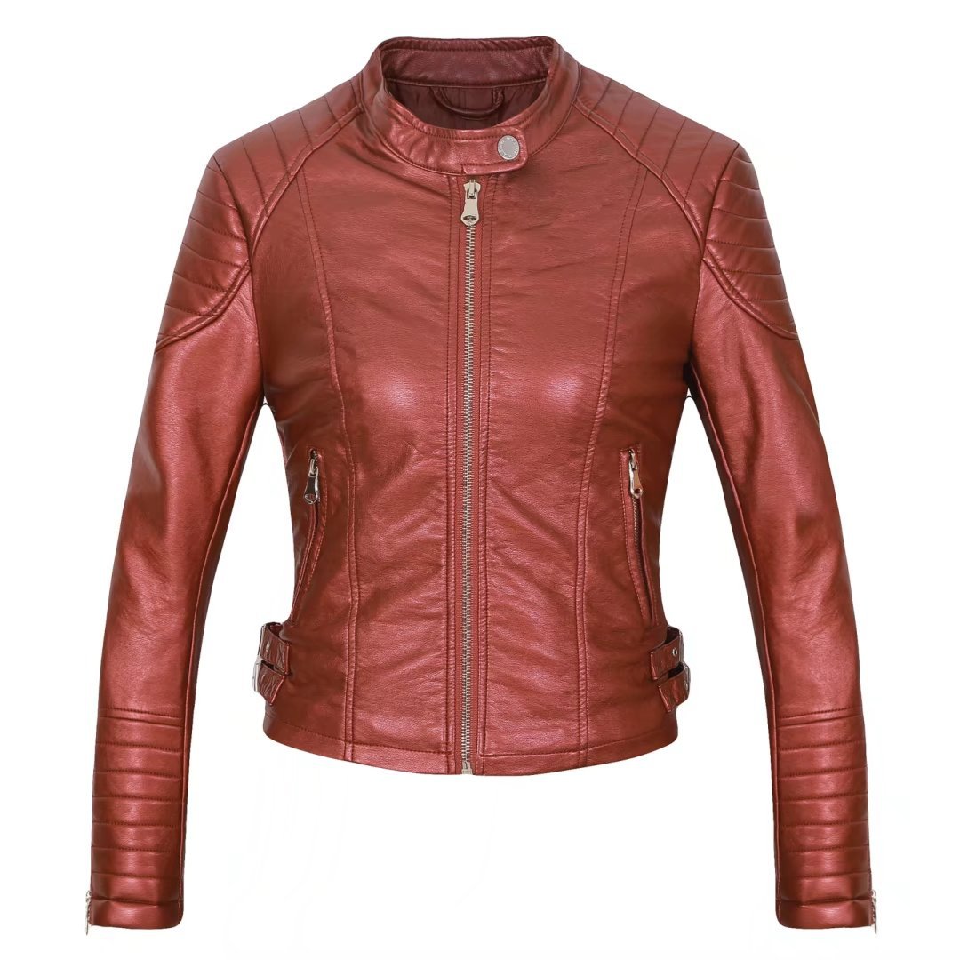 PU leather motorcycle leather jacket - ladieskits - 0