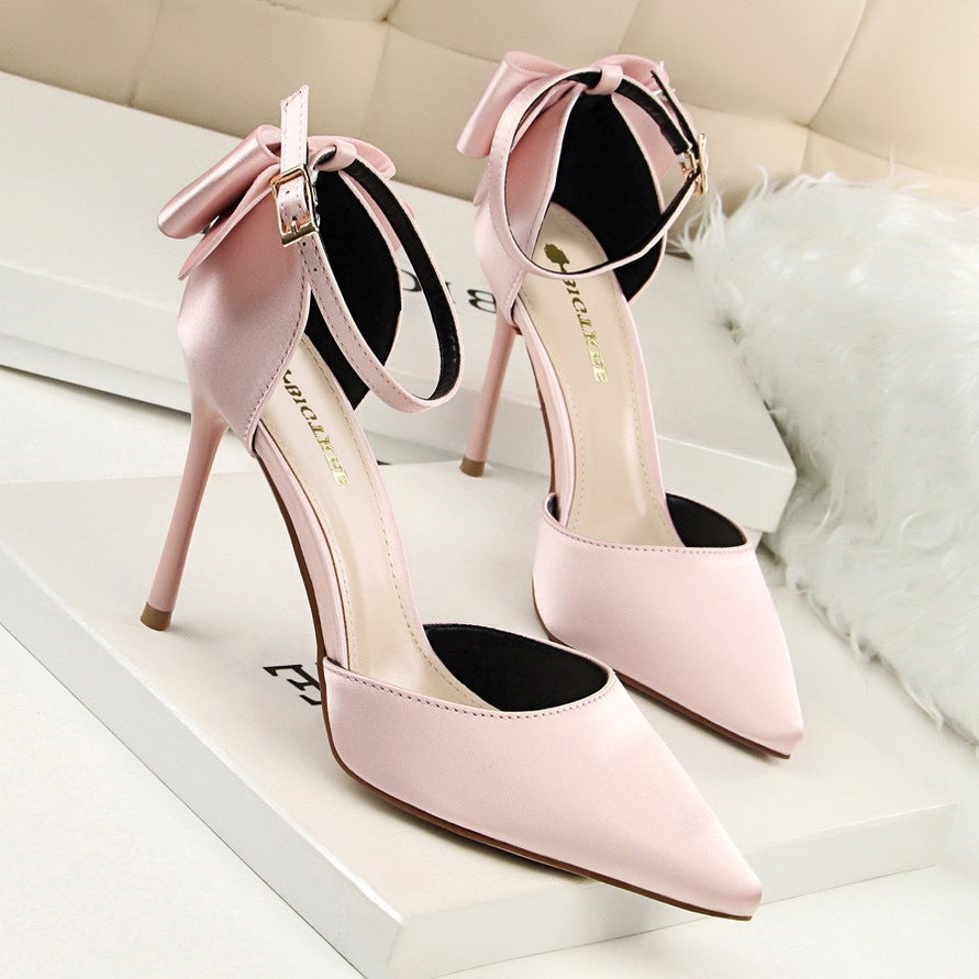 Pointed satin stiletto high heels - ladieskits - 0