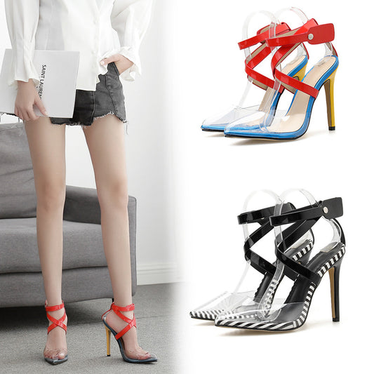 Colorblock pointed high heel sandals - ladieskits - 0
