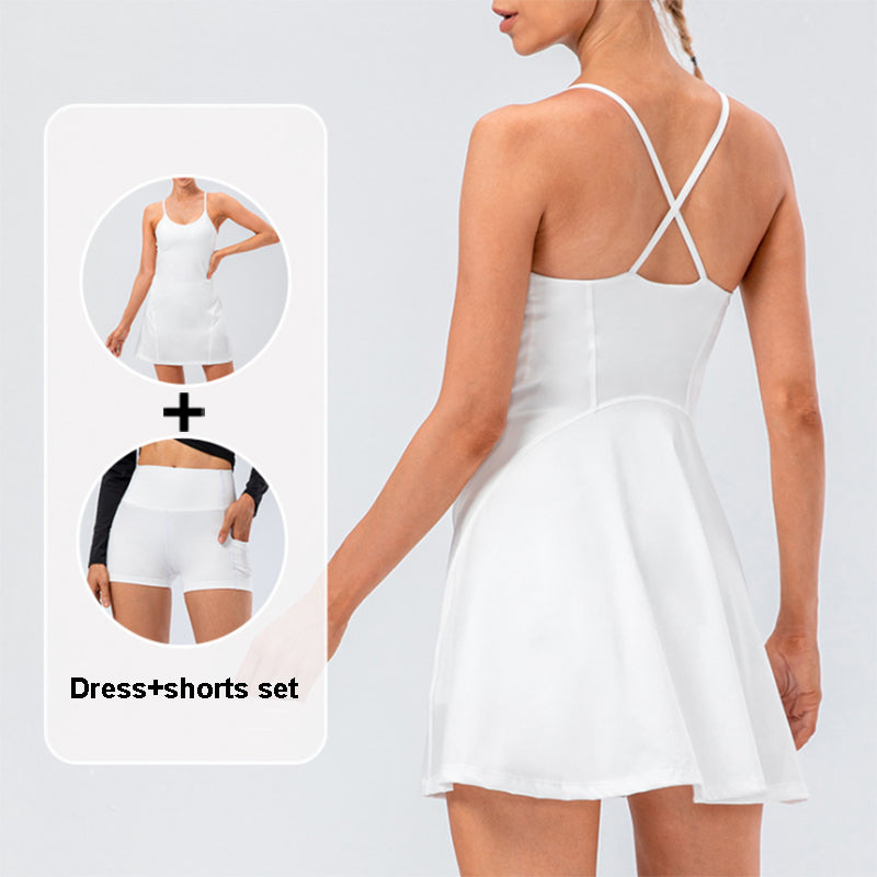 Women Tennis Yoga Skirt High Stretch Soft Nylon Sports Badminton Golf Dress And Fitness Shorts 2 Pcs Set Workout Casual Clothing - ladieskits