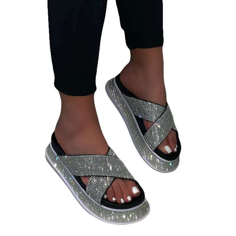 Large Size Women's Summer New Rhinestone Platform Sandals