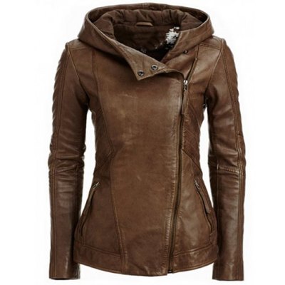 Fashion Hooded Long Sleeve Leather Jacket - ladieskits - 0