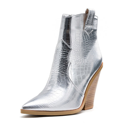 Block heel high heel pointed toe boots - ladieskits - Sandal