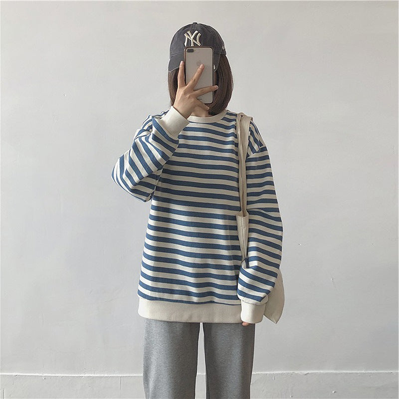 Striped Sweater Women Japanese Loose Student Blouse Women - ladieskits - sweatshirt vs sweater