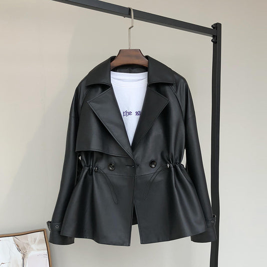 Suit Collar Motorcycle Leather Jacket - ladieskits - 0