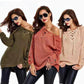 2021 Women Sweater woman Sweaters V Neck Mesh Lace Up Sweater Striped Bandage Cross Links Tops Casual Loose Jumper - ladieskits - 0
