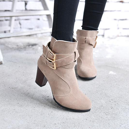 Winter Autumn Leather Casual Women High Heels Pumps Warm Ankle Boots - ladieskits - 0