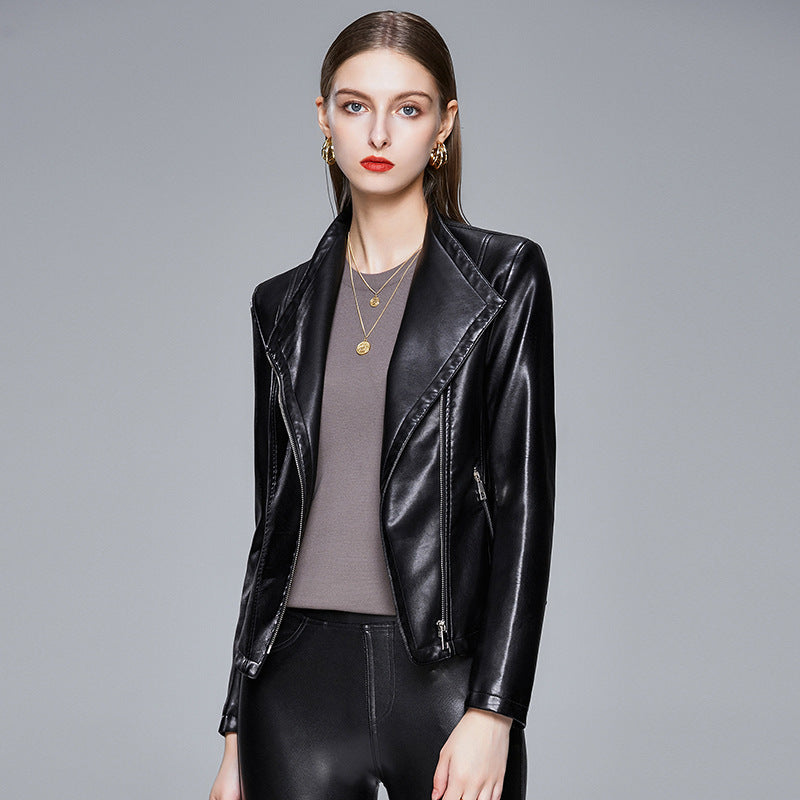 Leather Jacket Slim Slimming Leather Jacket - ladieskits - 0