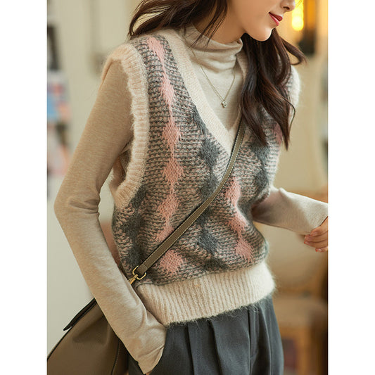 MISHOW Winter knitted sweater vest women V neck - ladieskits - sweatshirt vs sweater