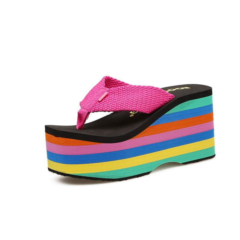 Chic Rainbow Platform Flip-Flops: Elevate Style with Super High Heels