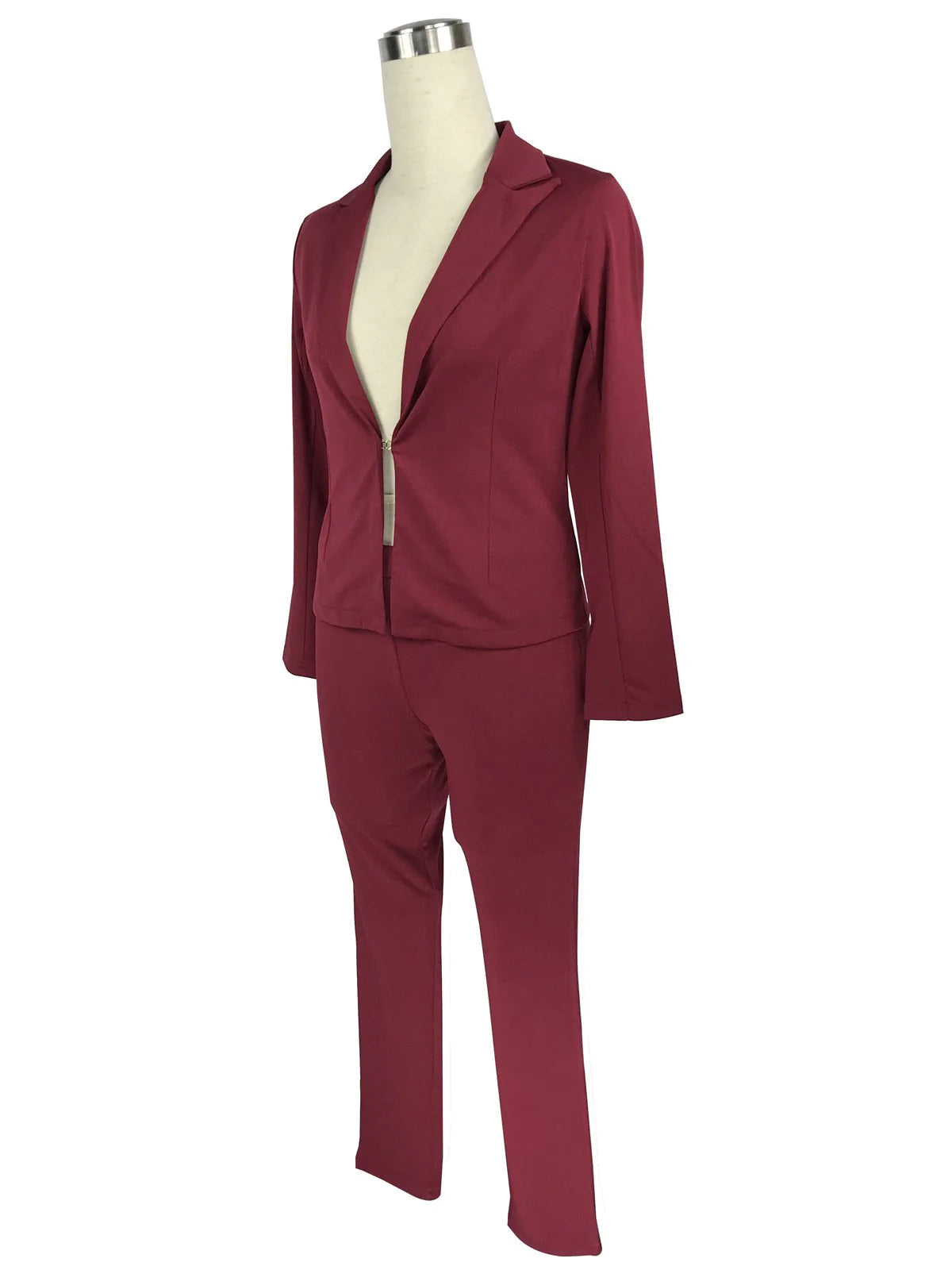Clearence Pure Color Deep V-neck Blazer with Skinny Pants Two Pieces Set