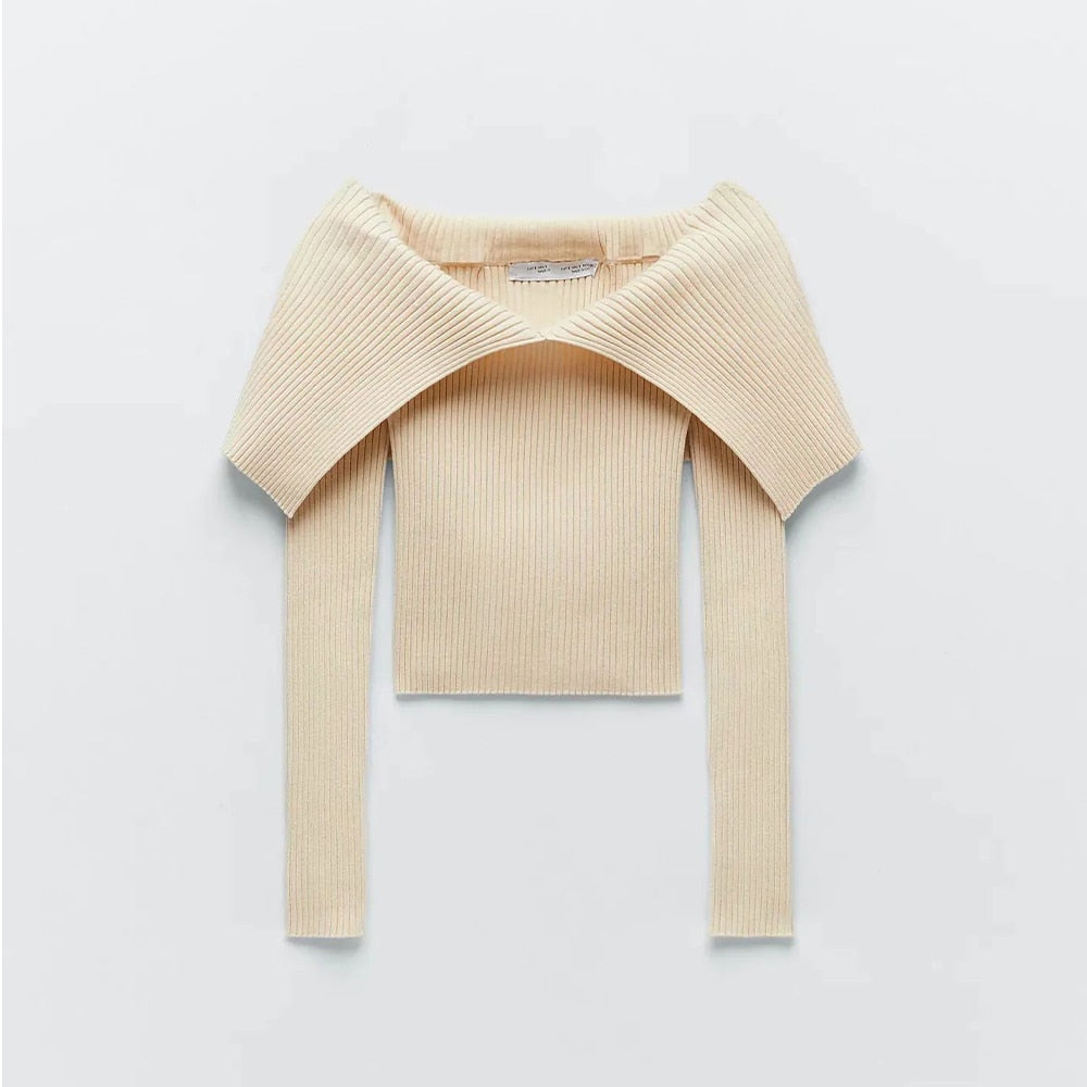 New Style Big Lapel Solid Color Sweater For Autumn And Winter - ladieskits - 0