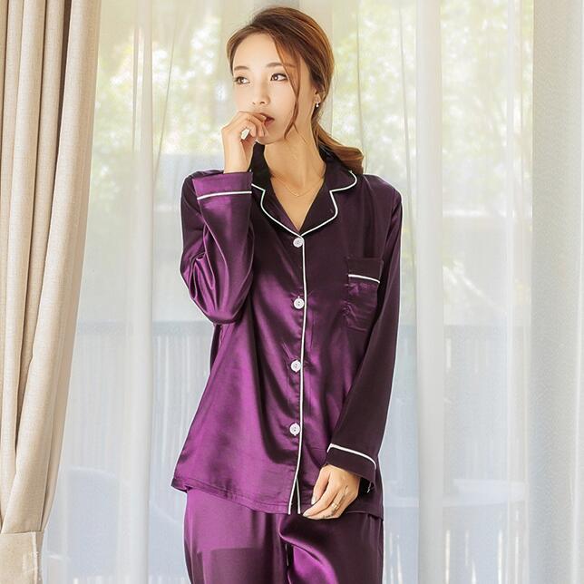 Long sleeve trousers women's pajamas two piece suit - ladieskits - 0