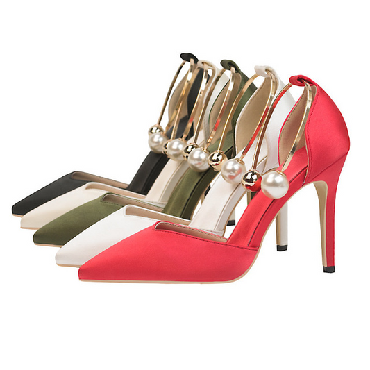 Women's satin hollow pointed high heels - ladieskits - 0