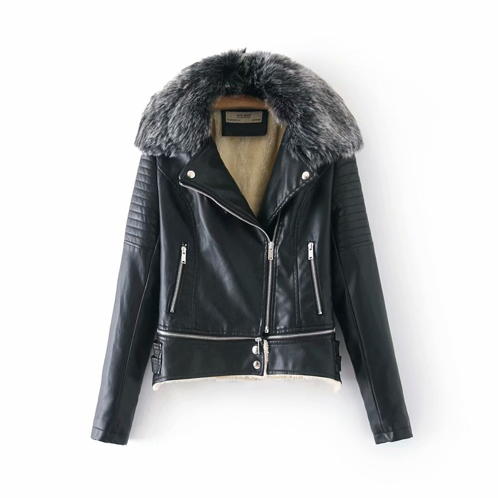 Fur Collar Leather Jacket - ladieskits - 0