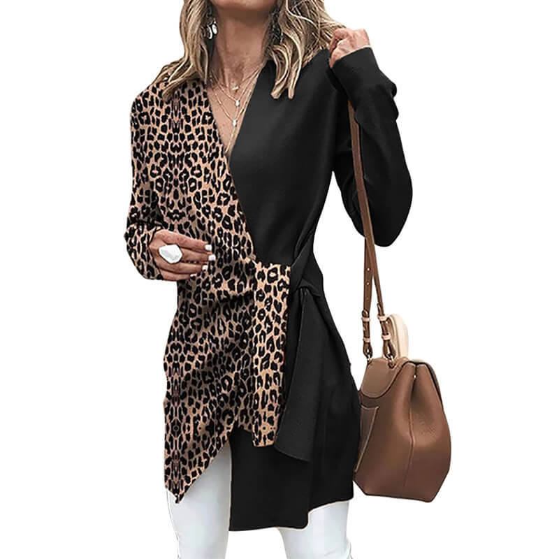 Manteau blazer cache-cœur léopard patchwork