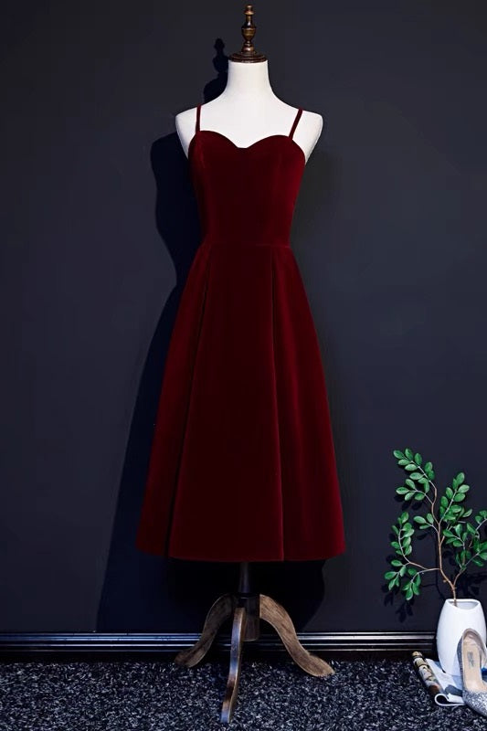 Robe de bal courte en velours bordeaux style années 50, robe de demoiselle d'honneur