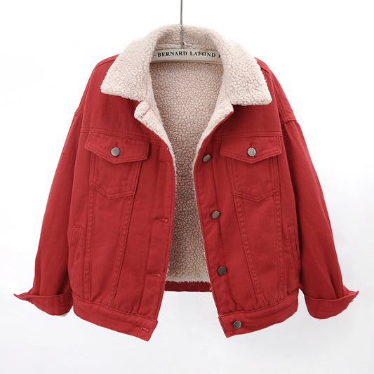 Lamb Wool Thickened Plus Velvet Denim Jacket Women - ladieskits - jacket
