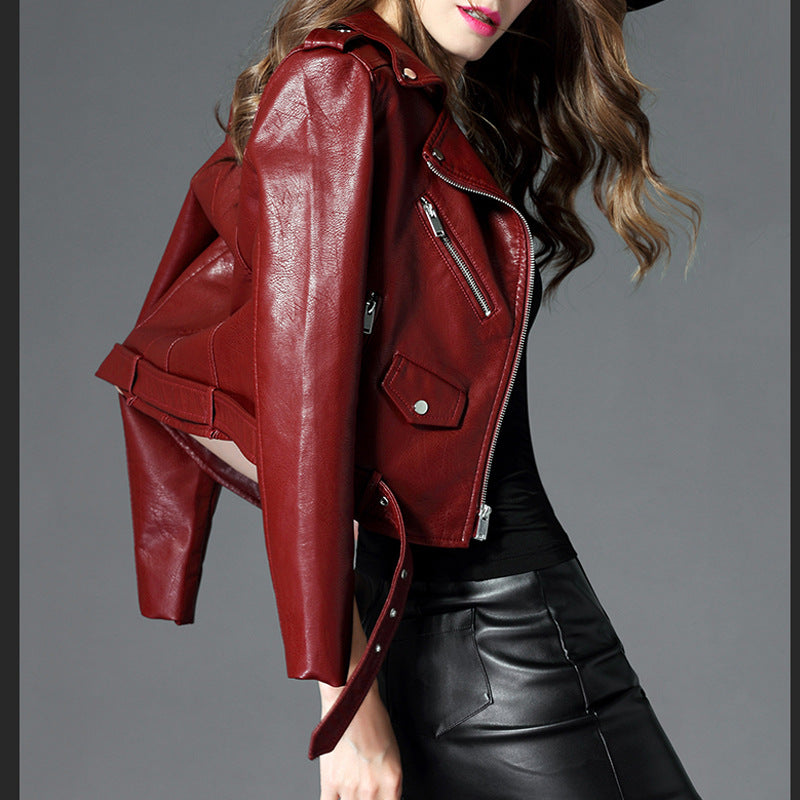 Women's Short Slim PU Leather Jacket - ladieskits - 0