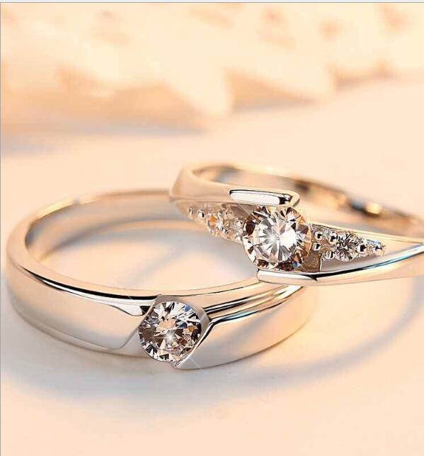 Simulation Diamond Ring Couple Rings A Pair of Live 925 Silver Men and Women Marriage Rings Lettering Rings Diamond Rings - ladieskits - 0